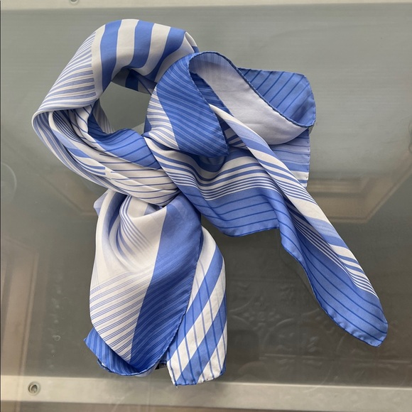 💙Blue Stripe Square Silk Neck Hair Scarf by Lafayette 148 - Picture 14 of 17